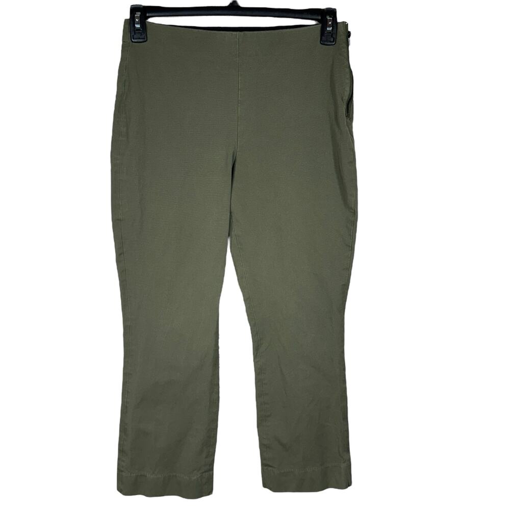 Everlane SZ 8 Ankle Pants Flat Front Side Zip Elastic Waist Mid-Rise Olive Green